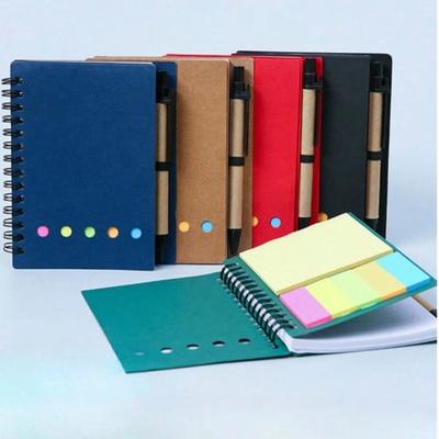 Set 4 Caiete Spirale - Blocnotes de Buzunar cu Bucle pentru Pix, Note Adezive și File Index, Copertă din Hârtie Maro 4,1x5,3", Jurnal Portabil cu Linii