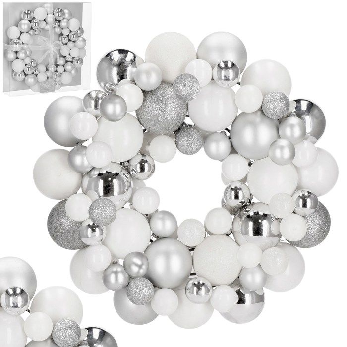 Couronne décorative - SPRINGOS - 34 cm - Boules argentées - Intérieur - Mixte