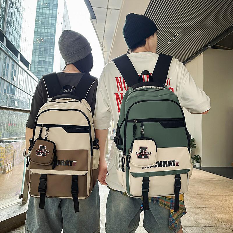 Blocked Fashionable Color Letter Printed Large Capacity Student Backpack