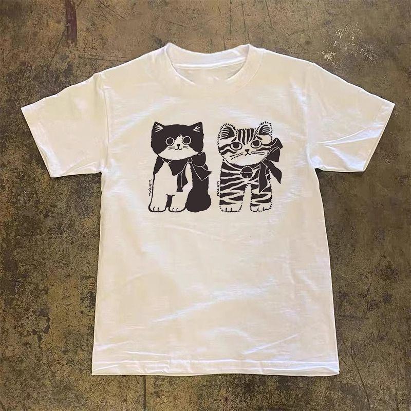 

Женская хлопковая футболка, повседневная футболка с коротким рукавом и круглым вырезом, модная уличная одежда, летняя футболка с графическим принтом, Харадзюку Y2K 4XL