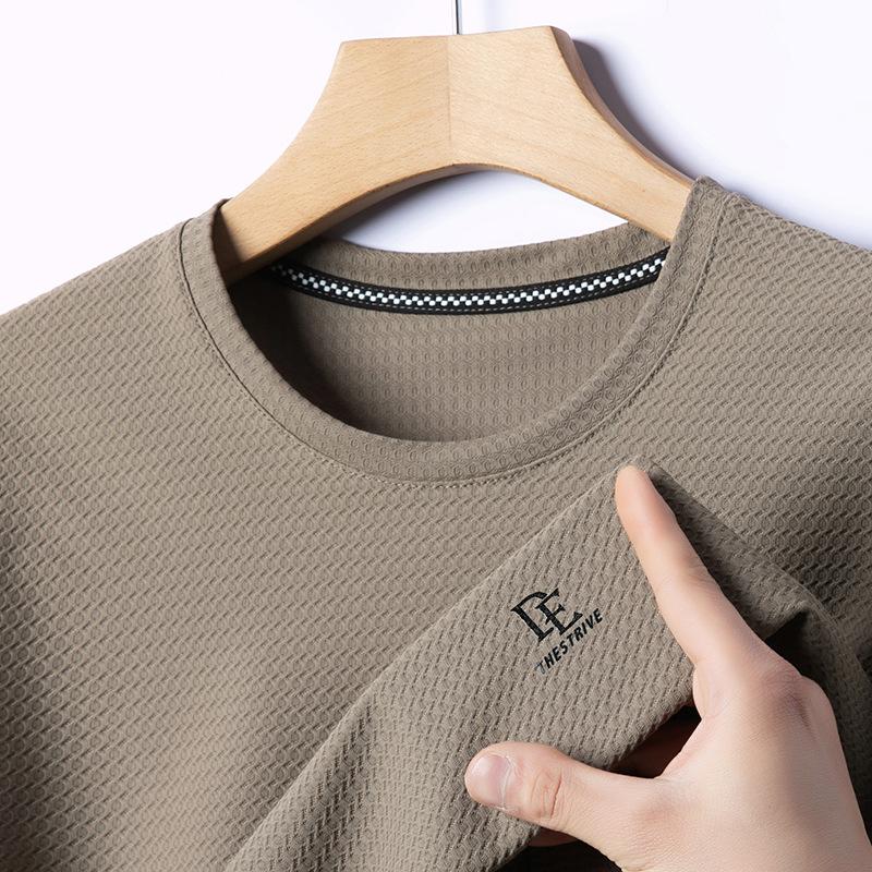 High Quality T-Shirt Men'S Crew Neck Short Sleeve Mesh Bone Flower Ice Silk Polo Shirt