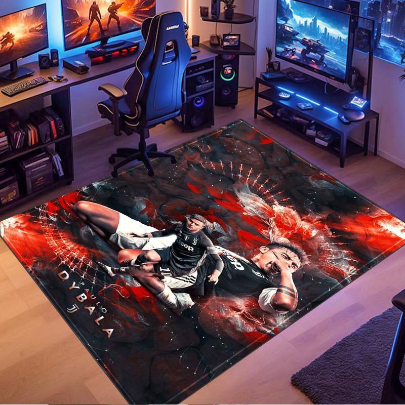 Dybala Football Star Art Collage Print Area Rug Non‑Slip Rectangular Floor Mat Soccer Fan Gaming Room Home Decor