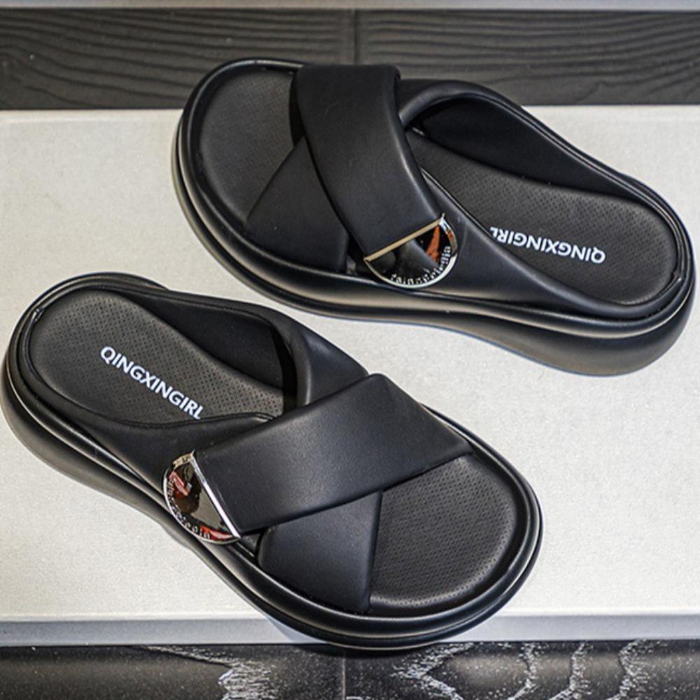 Dicke Sohlenslipper für Damen 2026 Sommer Neu Kreuzriemen Mode Damen Brot-Sandalen Einteilige Slipper Damenschuhe Slipper