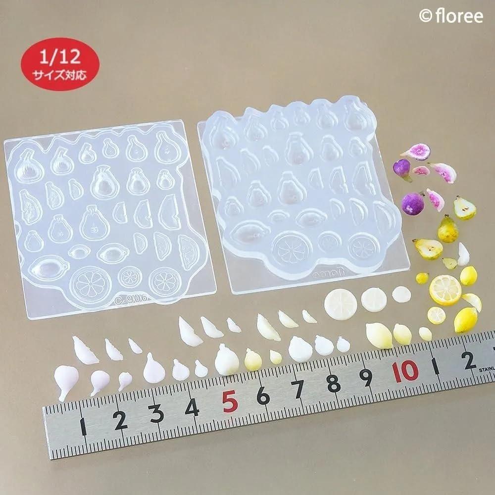 Kameshima Soft Mold 3 Fruit Types (Fig, Pear, Lemon) Double-Sided Silicone Mold 1/12 Scale Miniature Clay Resin Craft Tool C-906
