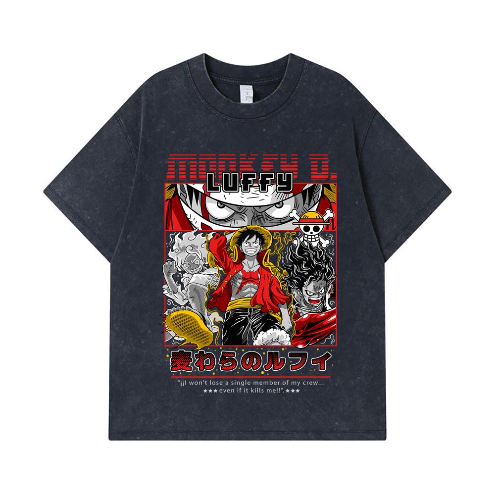 275 GSM Washed T-shirts 100% Cotton One Piece V16 Luffy Print Unisex Heavy Cotton T Shirt