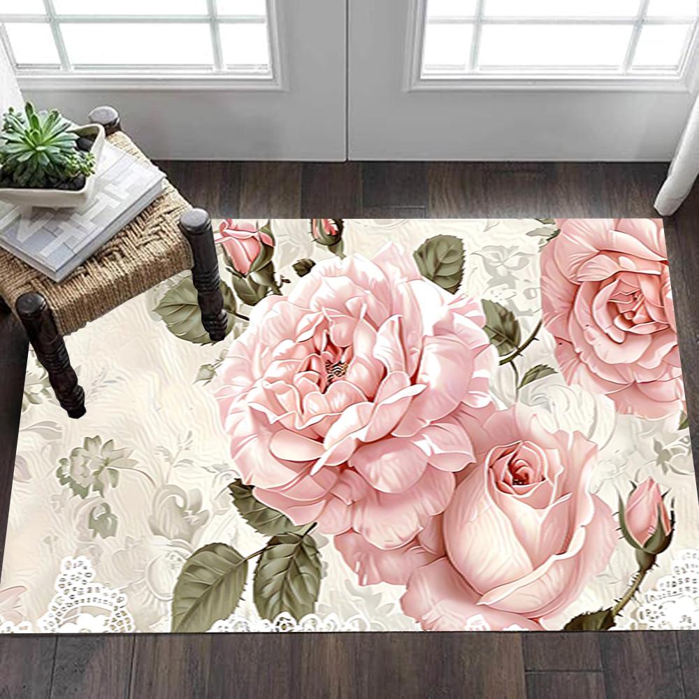 Blue Rose Floral Pattern Decoration,Carpet,Living Room,Bedroom, Non-slip,Square Rug