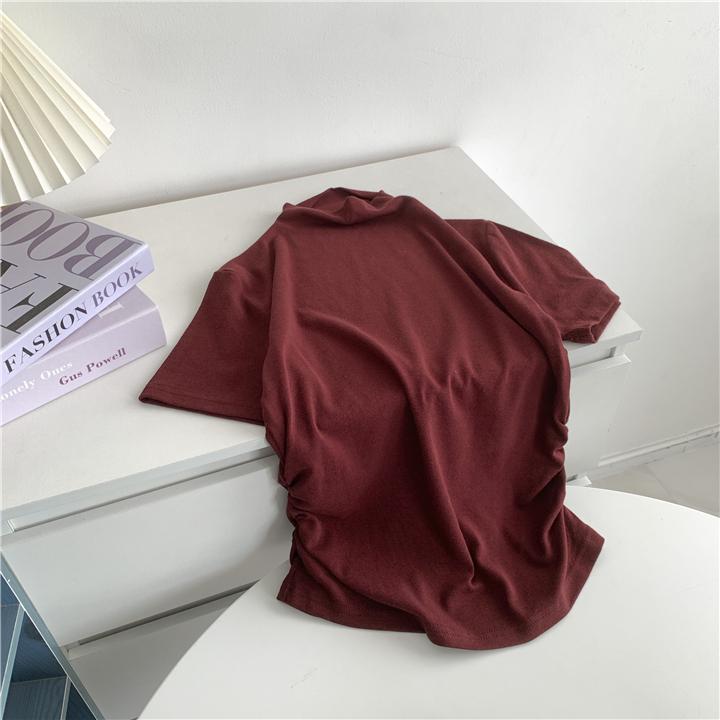 

Женская футболка винно-красного цвета приталенного кроя с полувысоким воротником из имитации кашемира One Size вино красного