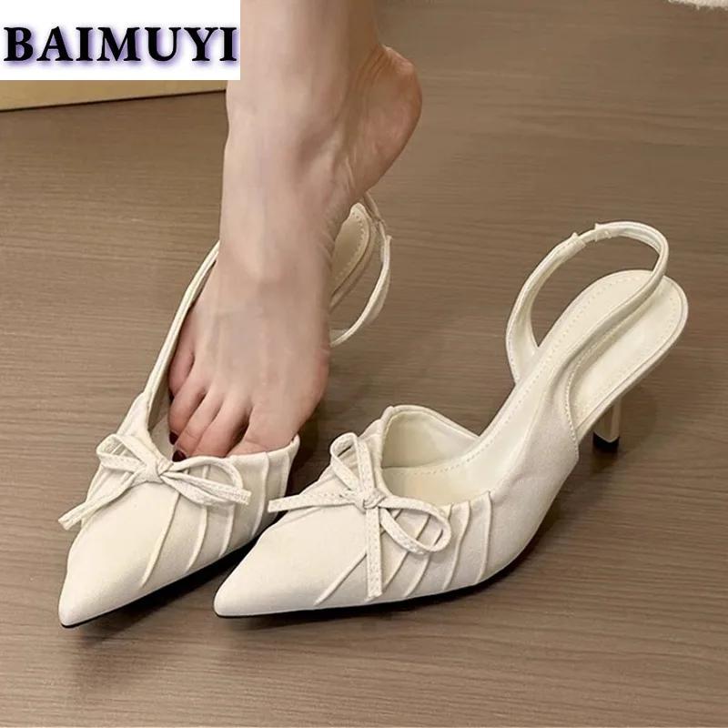 Leopard Pointed Toe Bow Women Shoes High Heels Sandals Elegant Summer Mules 2025 Designer Dress Party Shoes Woman Sexy Pumps