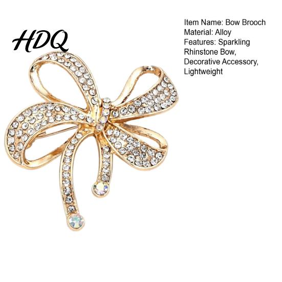 Bag Decoration Brooch Sparkling Rhinstone Bow Brooch Retro Alloy Lapel Pin Elegant Jewelry Women Accessories for Suit Dress Coat Scarf Pin