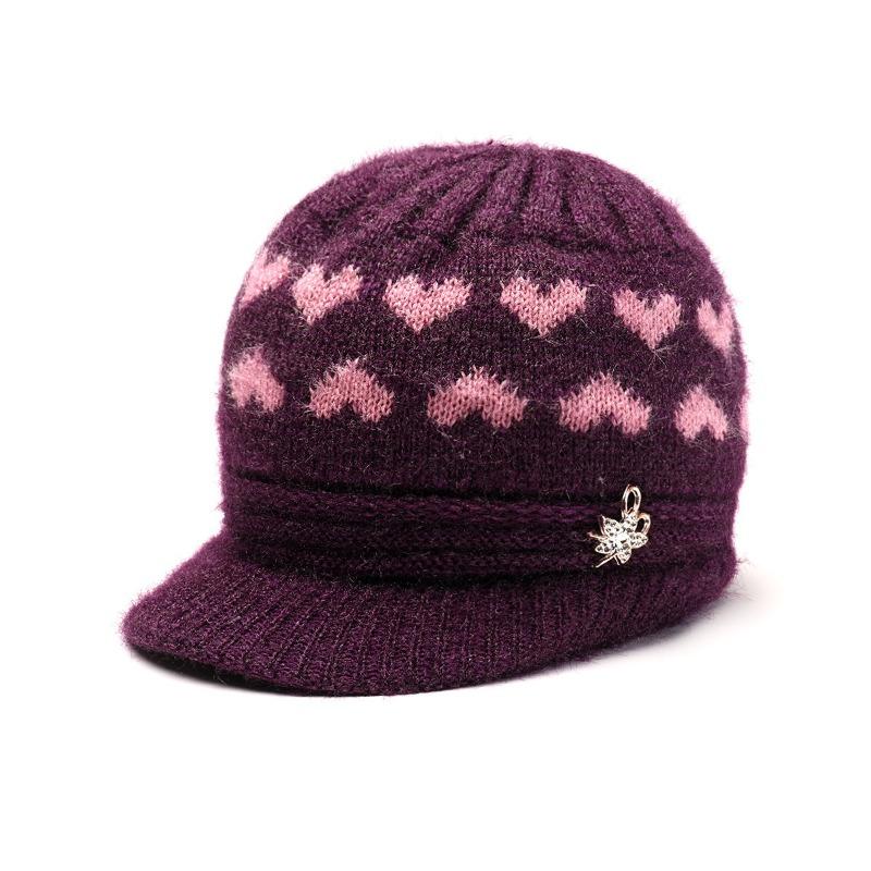 Hat Women's Autumn and Winter Knitted Hat Outdoor Cold-proof Large Brim Plush Warm Wool Hat Ear Protector