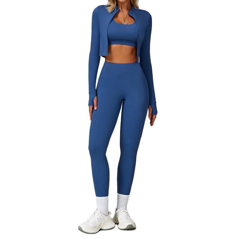 Women's Summer Nude Yoga Suit: Professional 3-Piece Set for Gym, Running, Sports, Fitness (8047)