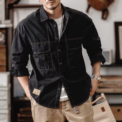 American Workwear Drop Shoulder Long-sleeved Shirt Men Loose Tide Brand Fall Jacket Men Handsome Trend Casual Men's Shirts
