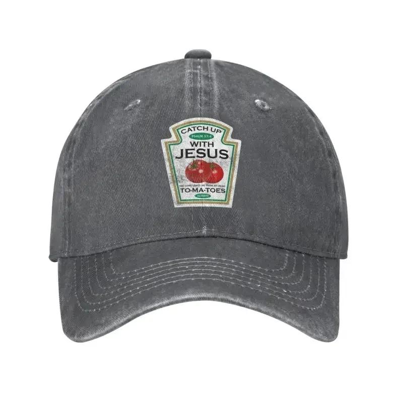 Cotton Catch Up With Jesus Baseball Cap Women Unisex Adjustable Vintage Vegan Tomato Christian Gift Veganism Dad Hat Sun Protection
