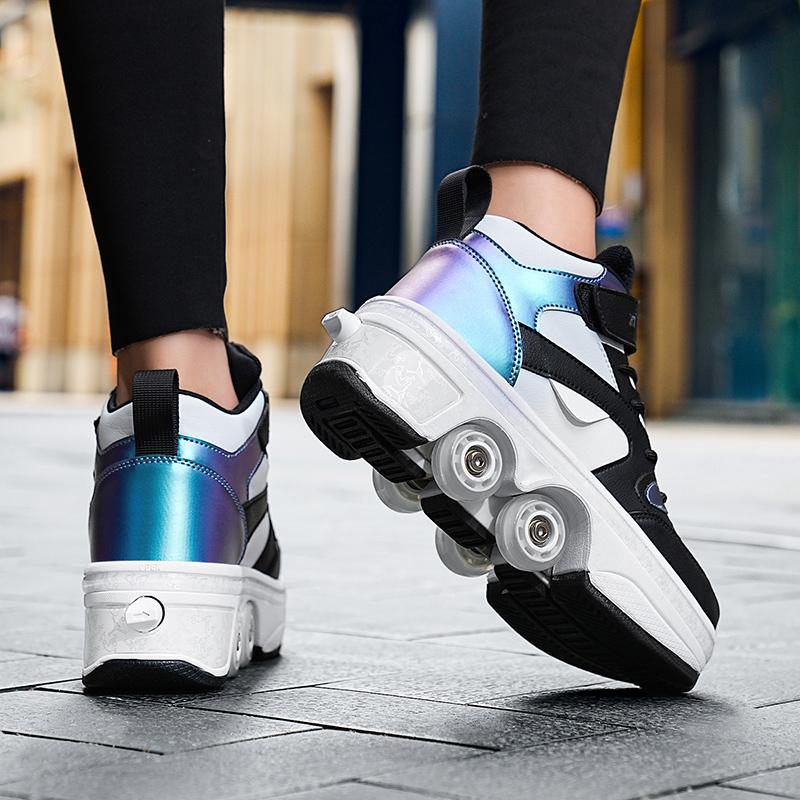 Roller Skates 6-15 Years Old Four-wheel Deformation Can Walk Can Skate Skates Girl Runaway Shoes