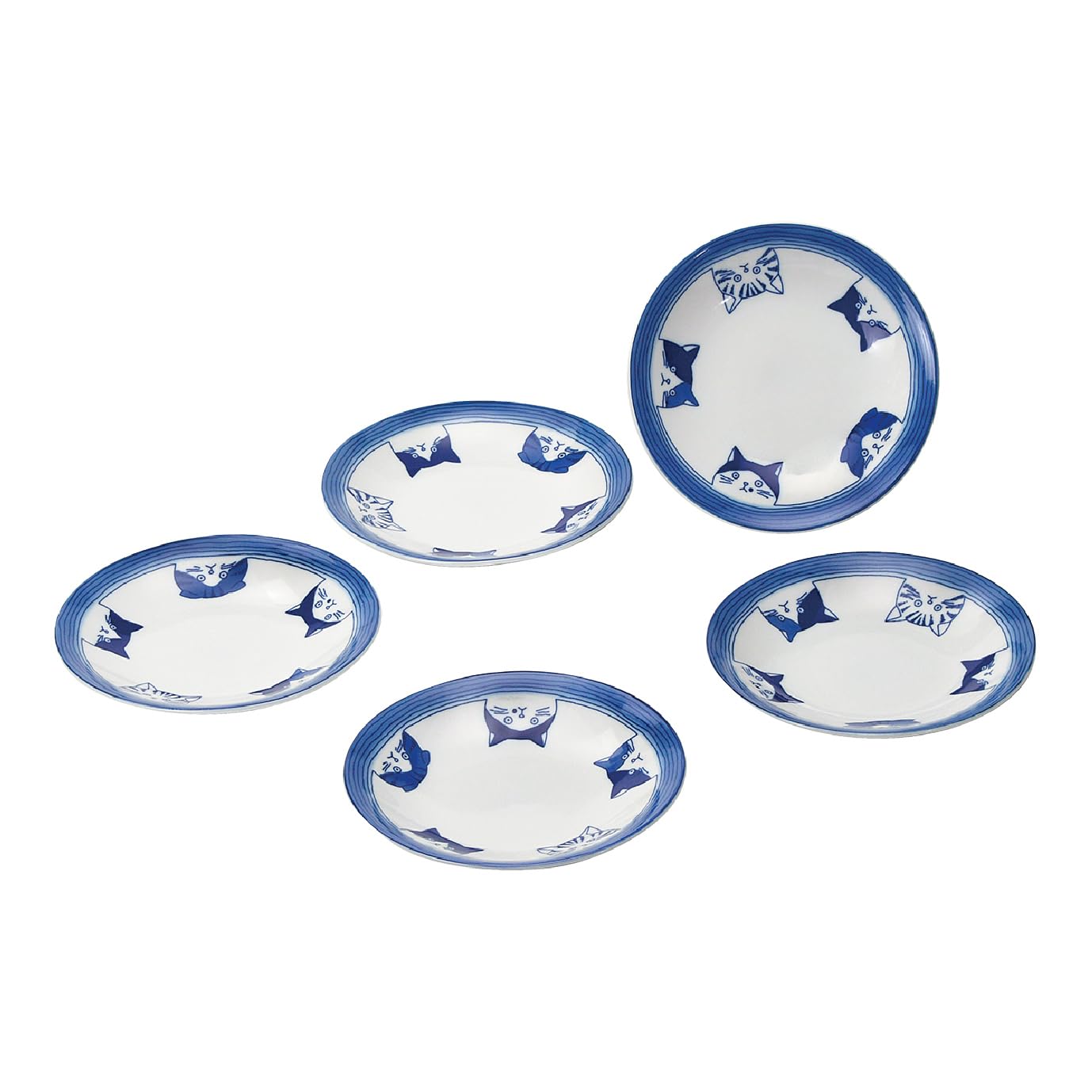 

Mino ware cat motif plates, medium and side plates, approximately 17cm, set of 5, microwave and dishwasher safe, SHICHITA dinnerware set, made in Ja