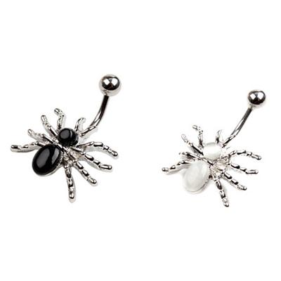 Bauchnabelpiercing mit Spinne und Strasssteinen aus 316L Chirurgenstahl, Weiß/Schwarz