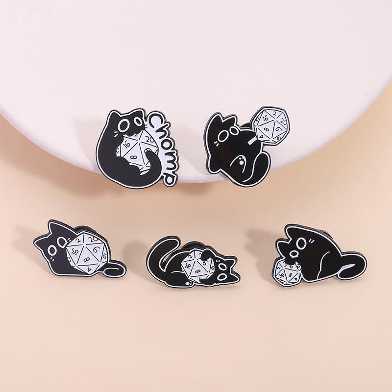 Cool RPG Game Dice Black Cats Enamel Pins Cartoon Big Eyes Kitten Animal Brooches Lapel Badge Fashion Jewelry Gifts For Friends