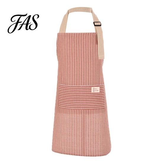Chef Striped Apron Cotton Linen Kitchen with Pocket Breathable Waterproof Oil-proof Adjustable Men Women Cooking Baking Sleeveless Bib Tool Storage