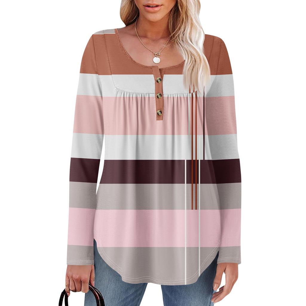 Γυναικεία Μπλούζα Τούνικ Μακρυμάνικη Φαρδιά Μπλούζα Καθημερινή Oversized Μπλούζα Πλισέ Τούνικ Κουμπωτή Καθημερινή Γυναικεία Μπλούζα με Μοτίβο