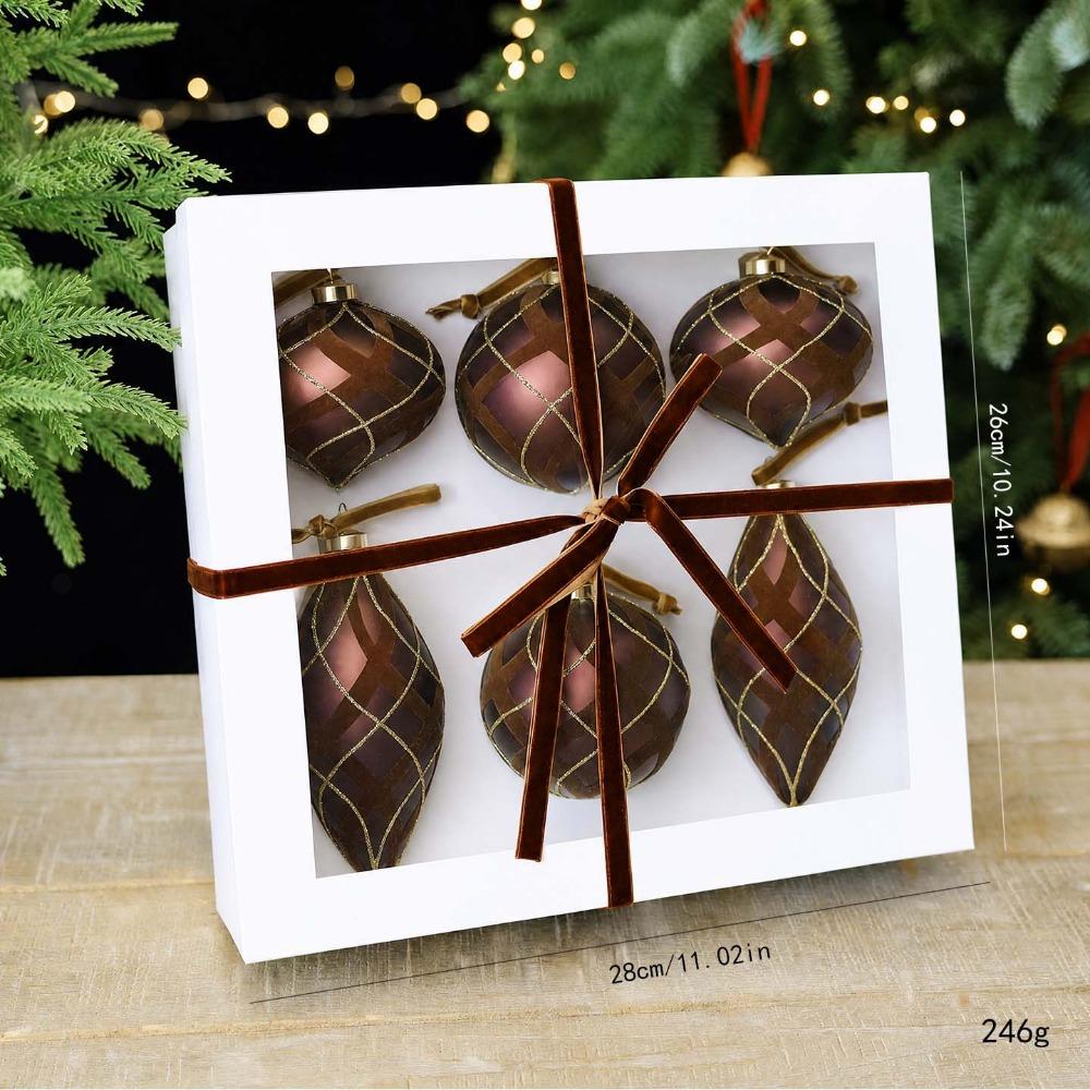 6Pcs Onion Shaped Rhinestone Christmas Bauble Flocked Xmas Tree Pendant Holiday Party