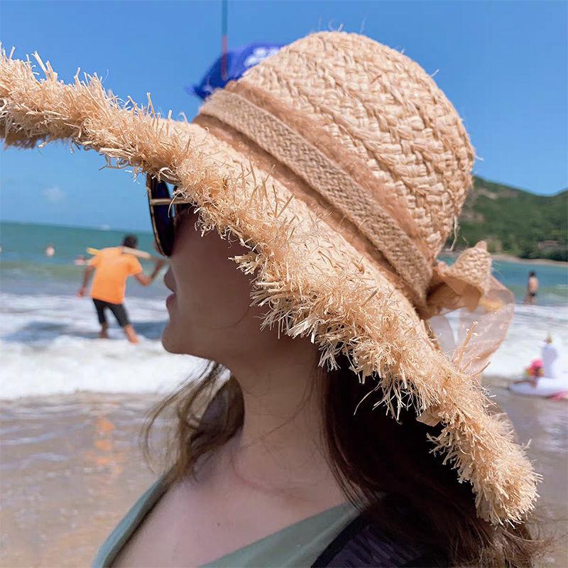 Internet celebrity celebrity big eaves hat female summer rough edge Lafite beach hat trendy versatile sunscreen visor