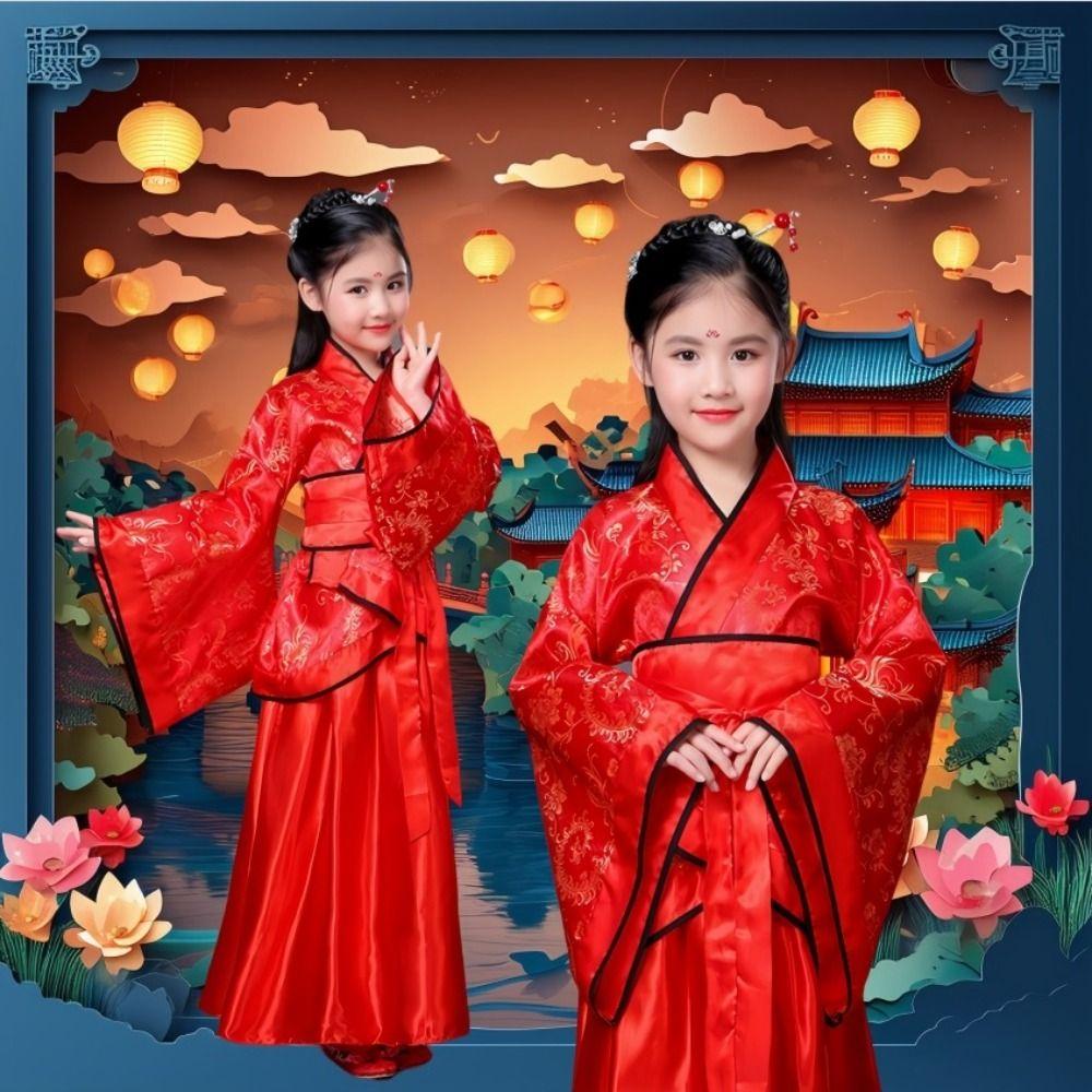 Ethnic Children's Ancient Costumes Printed Chinese Traditional Clothes Hanfu Dress  Princess