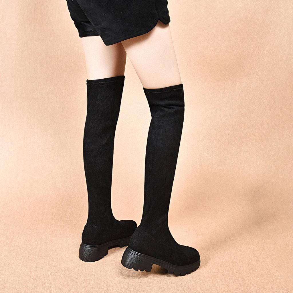 Over-knee boots women's new simple temperament black long boots comfortable elastic boots thin boots