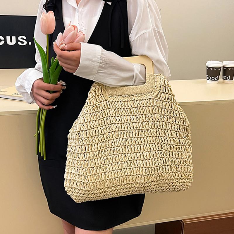Elegant Female Square Shopper Totes Summer High-quality Straw Bag Women's Designer Large Capacity Handbag Woven Travel Beach Bag