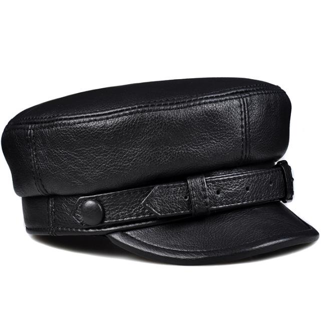 Cappello da Capitano da Motociclista in Vera Pelle da Uomo - Berretto Rock Navy per Autunno/Inverno