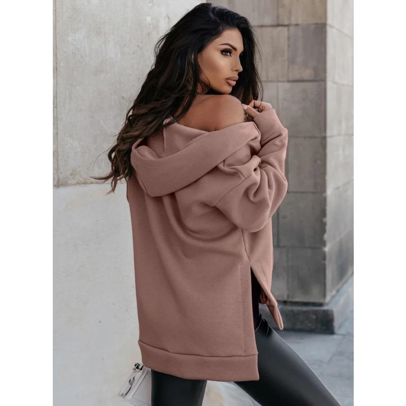 Giacca da Donna Primavera e Autunno Moda Casual Vento Casual Cardigan in Pile con Cappuccio Tipo Largo Felpa