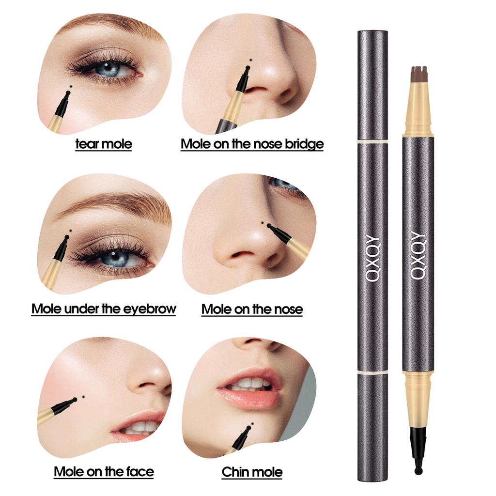 QXQY Double-Head Freckle & Beauty-Spot Pen 24h Skin-Tint Waterproof Natural Cute Sun-Kissed Finish