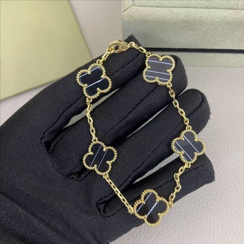 Hochwertiges Kleeblattarmband für Damen Fünf-Blüten-Armband mit natürlichem weißen Perlmutt und rotem Karneol