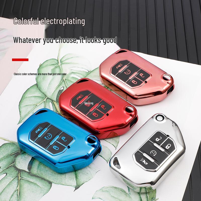 Black TPU Full Coverage Car Key Case for Jeep Wrangler Sahara JL Rubicon