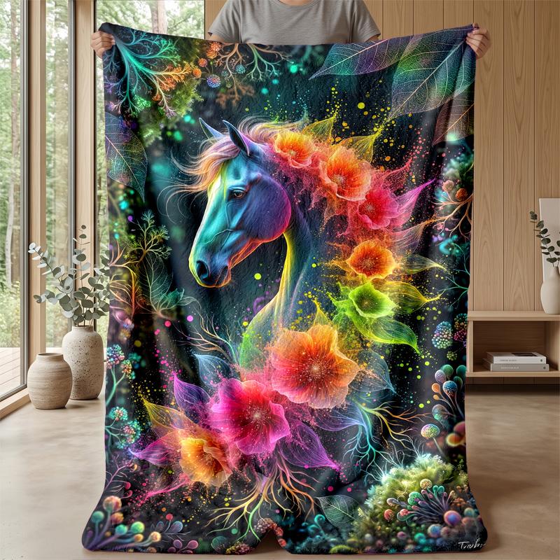 Oceanic Horse Majesty Theme blanket Lightweight Warm Flannel Blanket Decorative Throw Blanket for Home Decoration