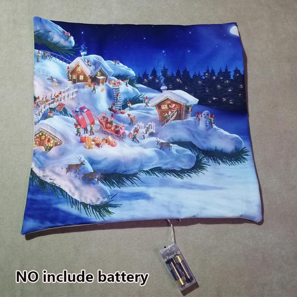 Weihnachten Leuchtende Lichterketten LED Kissenbezug 45x45cm Weihnachtsmann Elch Schnee Polyester Kissen Zuhause Geschenk Dekoration