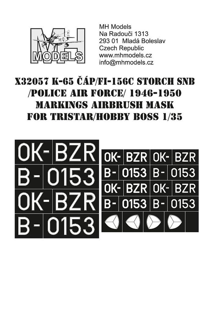 MH Models Chirp Fi156C Československé policejní značení Maskovací nálepka pro plastový model MHZX32057 1/35 K-65 (pro Tristar/Hobby