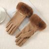 Warm Gloves for Women In Autumn and Winter Outdoor Riding Cold Proof Thickened Plush Velvet Cute Bow Develvet Touch Screen Gloves