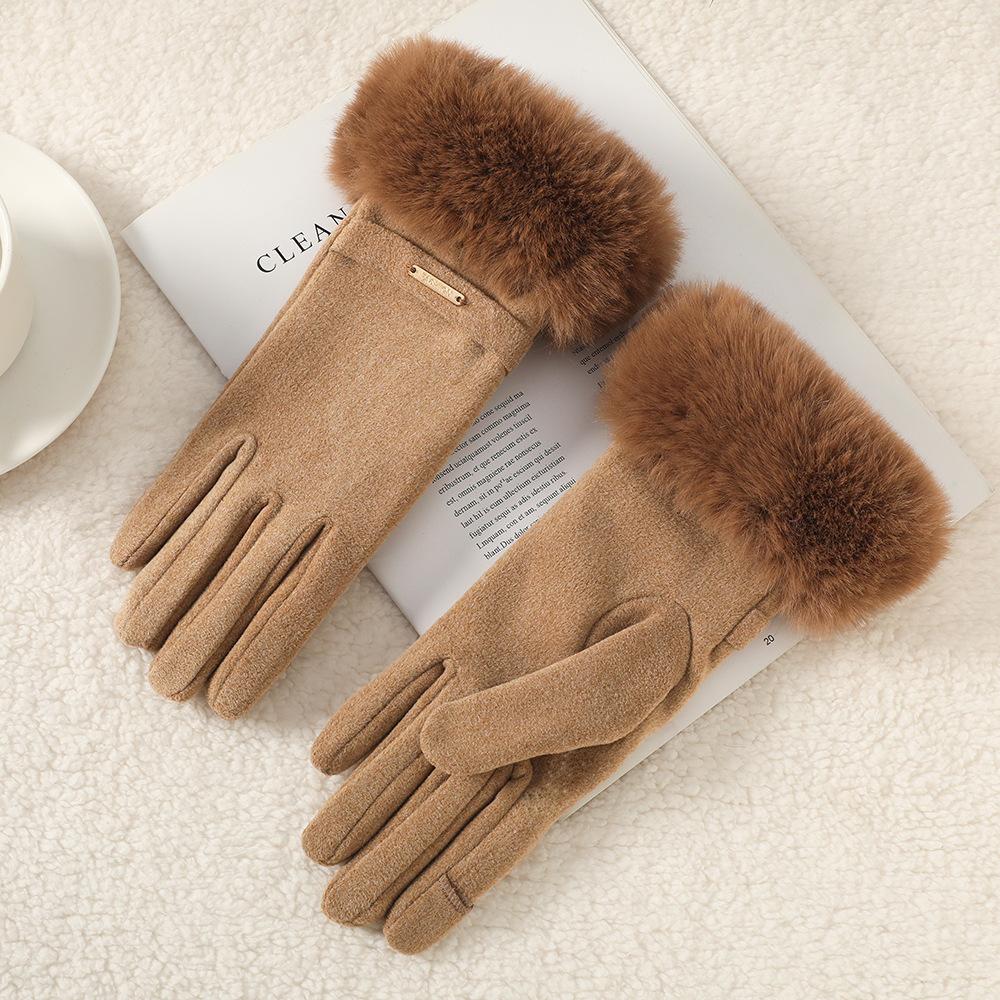 Warm Gloves for Women In Autumn and Winter Outdoor Riding Cold Proof Thickened Plush Velvet Cute Bow Develvet Touch Screen Gloves