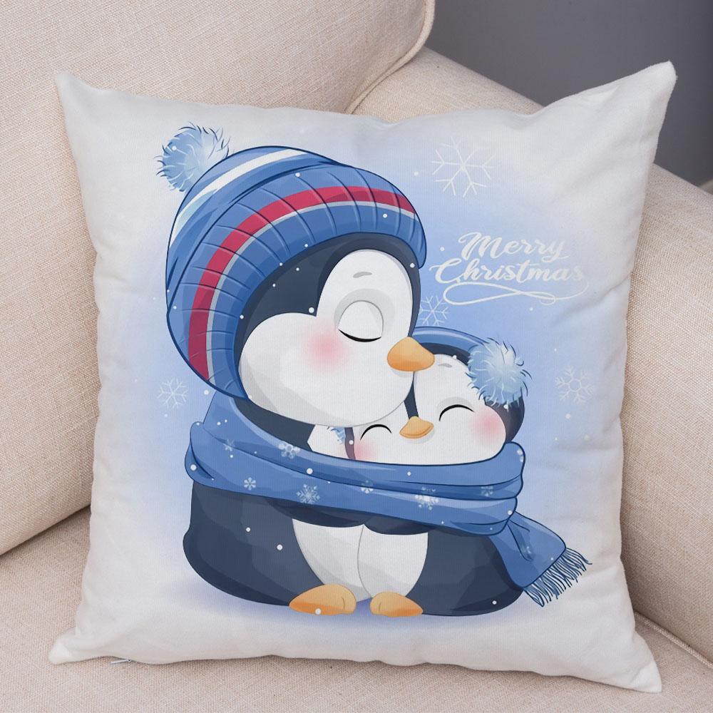 Cartoon Santa Claus Little Penguin Pillowcase Sofa Kids Room Decoration Merry Christmas  Deer Cushion Cover 45x45cm