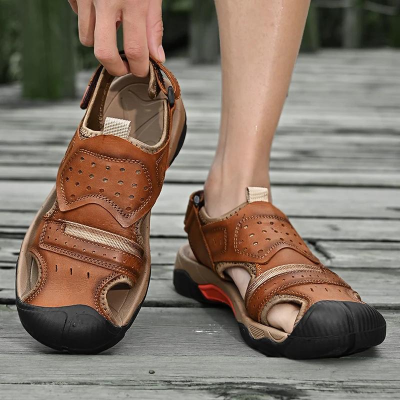 Fashion Summer Men's Genuine Leather Sandals Outdoor Non-slip Beach Sandals Handmade Summer Sneakers Classic Men's Large Size Sandals
