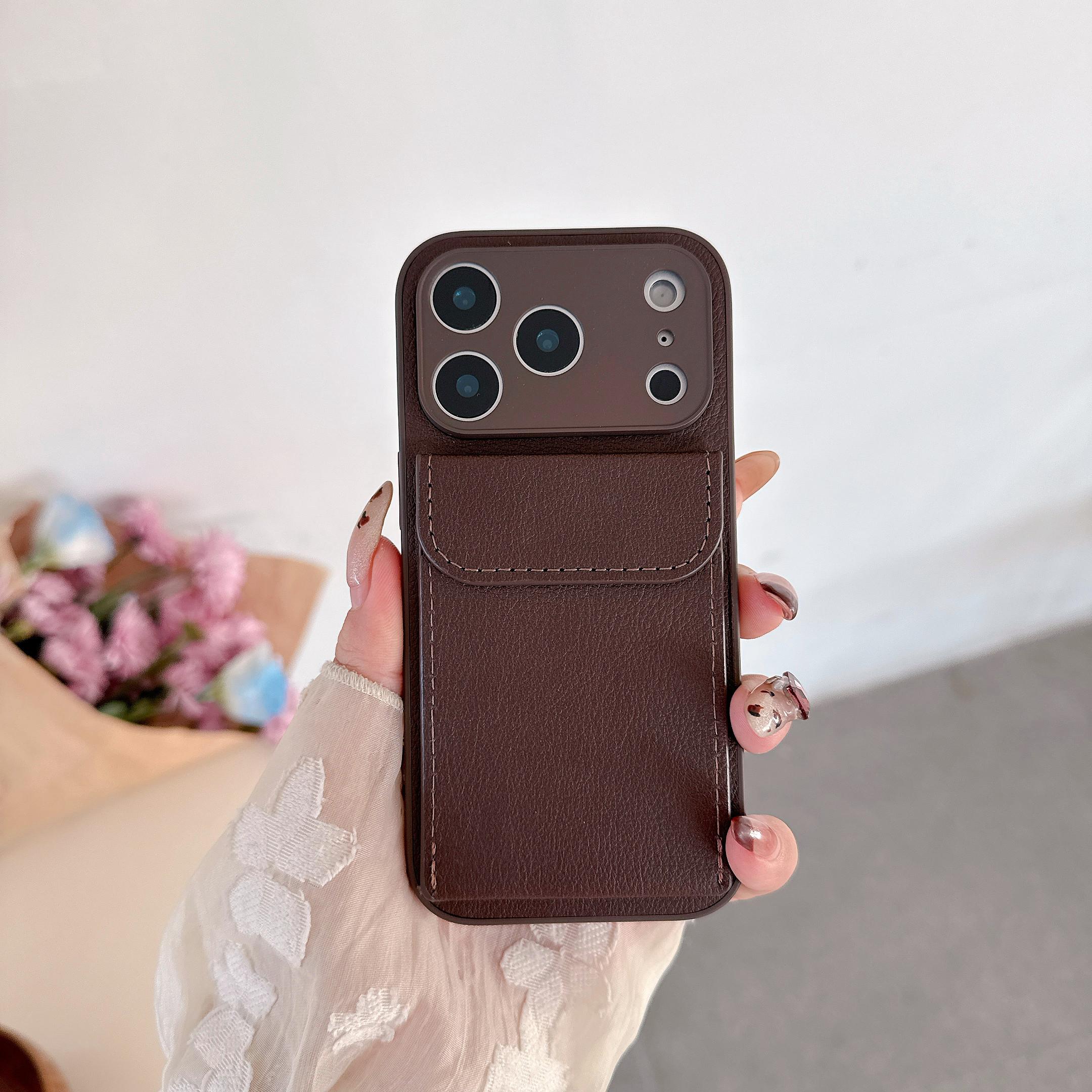 

Матовый чехол-бампер с текстурой кожи и слотом для карт для iPhone 17 Air 16 16E 15 14 13 Mini 12 11 Plus Pro X XS XR Max Защитная крышка iPhone 13 mini