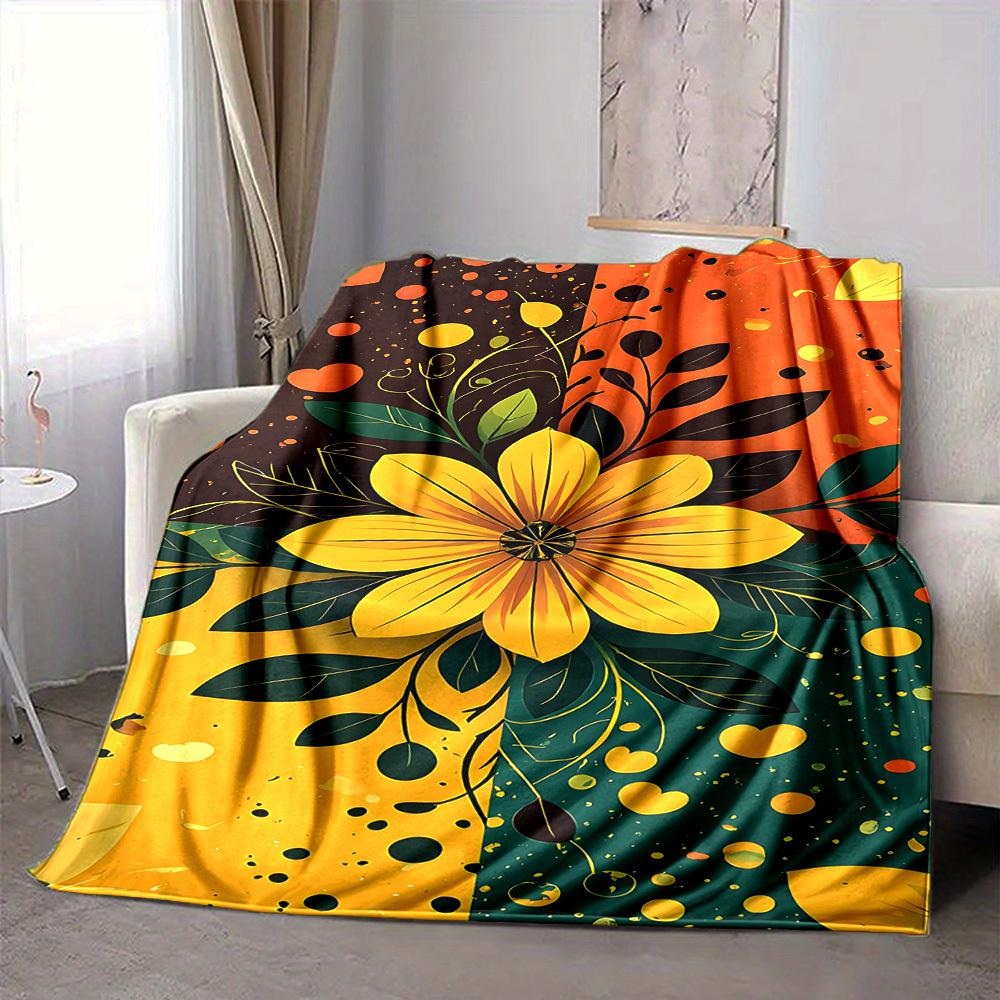 1pc Floral Vibrant Blanket, Lightweight Flannel Throw Blanket for Sofa, Bed, Travel, Camping, Living Room, Office, Couch, Chair, and Bed