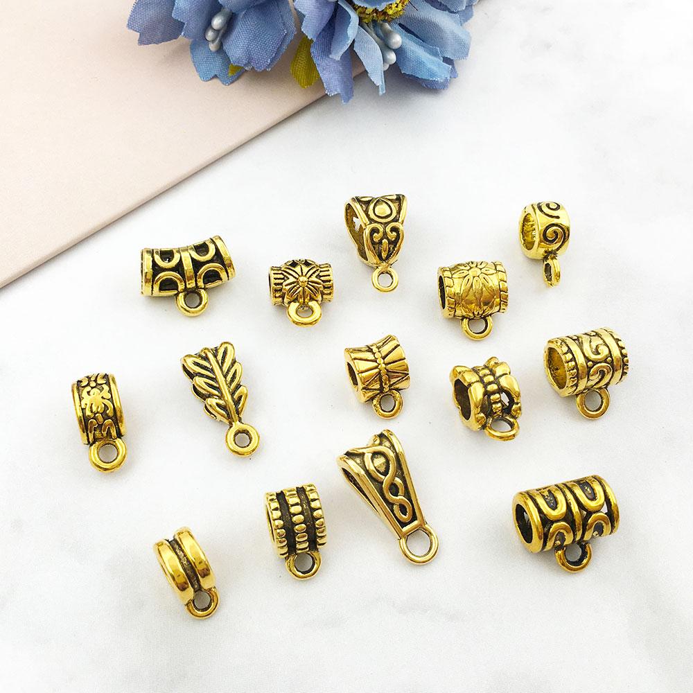 Antique Gold Alloy Metal Charm Pendant CharmClip Clasp Bail Beads Hanging Connectors for DIY Bracelet Necklace Jewelry Making