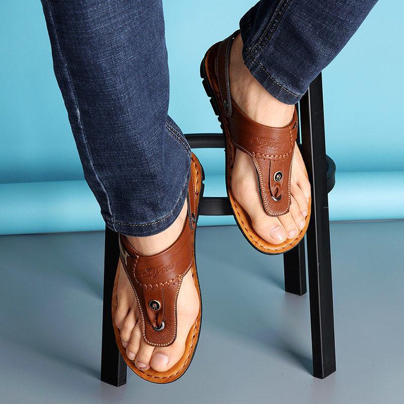 2025 summer new men's sandals men's beach shoes non-slip dual-purpose flip-flops toe trend youth leisure