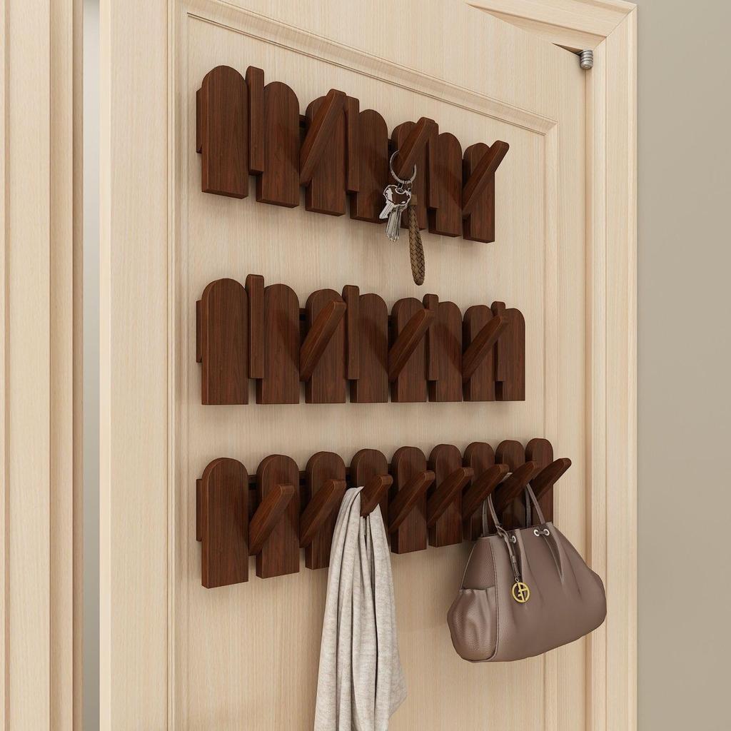 Piano Key Solid Wood Wall-Mounted No-Drill Coat and Hat Rack