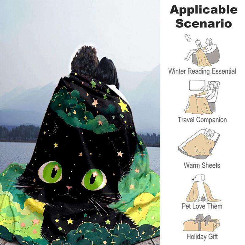 1pc Cartoon Star Cat  Cute Design for Home Decor, Gift Idea, Living Room, Travel, Camping, Car Blankets