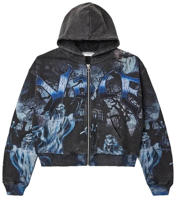 Europe, America 2025 American Graffiti Printing Men's and Women's Loose Casual Zipper Hooded Sweater Trendy Brand