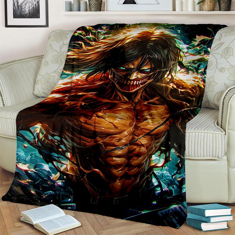 3D Cartoon Attack on Titan Eren Mikasa Anime Blanket,Soft Throw Blanket for Home Bedroom Bed Sofa Travel Picnic Cover Kids Gift