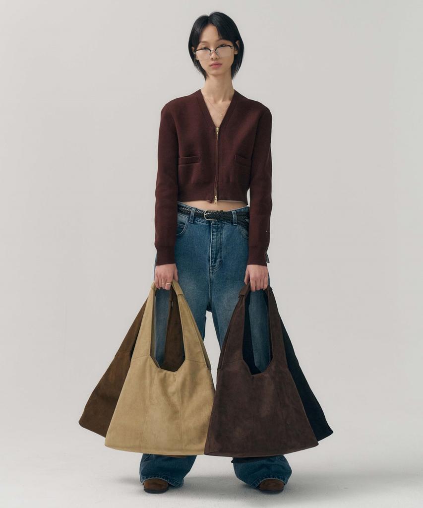 Minav Margaret Suede Shoulder Bag [Dark Brown]