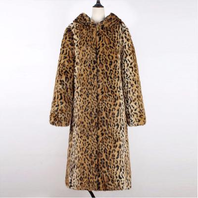 Autumn and Winter New Women's Fur Coat Fashionable European and American Popular Throwing Hat Leopard Print Long Coat Loose Versatile Trench Coat